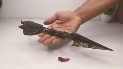20 Century Antique Rare Authentic Mahakala Ceremonial Buddhist Ritual Phurba,Three-Sided Vajra Dorje Top Sacred Tibetan Tantric Dagger