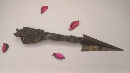 20 Century Antique Rare Authentic Mahakala Ceremonial Buddhist Ritual Phurba,Three-Sided Vajra Dorje Top Sacred Tibetan Tantric Dagger