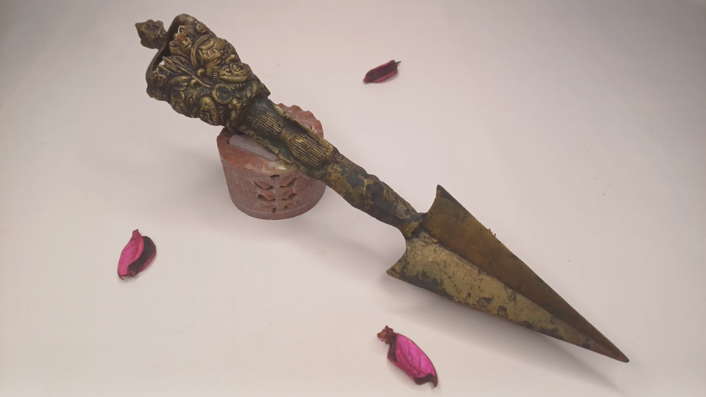 20 Century Antique Rare Authentic Mahakala Ceremonial Buddhist Ritual Phurba,Three-Sided Vajra Dorje Top Sacred Tibetan Tantric Dagger