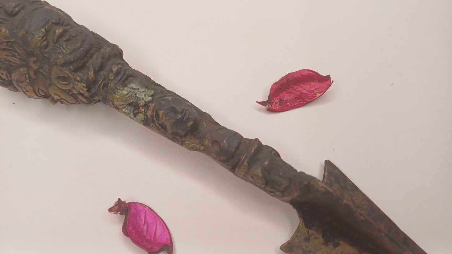 20 Century Antique Rare Authentic Mahakala Ceremonial Buddhist Ritual Phurba,Three-Sided Vajra Dorje Top Sacred Tibetan Tantric Dagger
