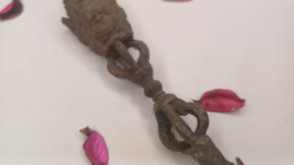 20 Century Antique Rare Authentic Mahakala Ceremonial Buddhist Ritual Phurba,Three-Sided Vajra Dorje Top Sacred Tibetan Tantric Dagger