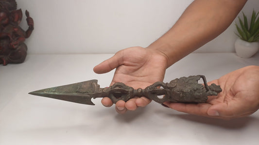 20 Century Antique Rare Authentic Mahakala Ceremonial Buddhist Ritual Phurba,Three-Sided Vajra Dorje Top Sacred Tibetan Tantric Dagger