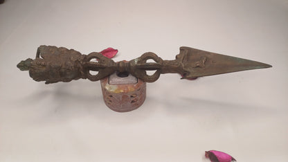 20 Century Antique Rare Authentic Mahakala Ceremonial Buddhist Ritual Phurba,Three-Sided Vajra Dorje Top Sacred Tibetan Tantric Dagger
