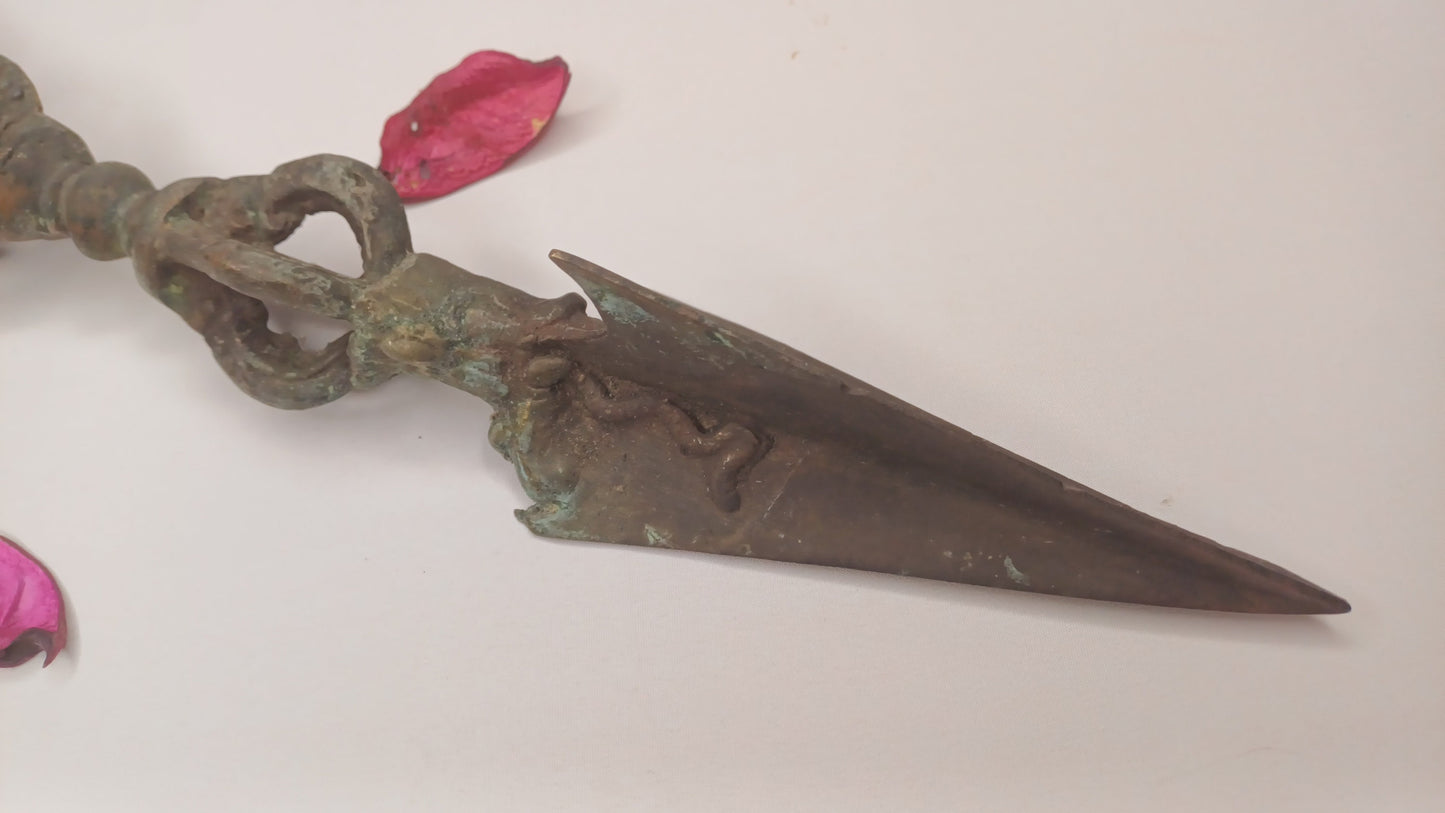 20 Century Antique Rare Authentic Mahakala Ceremonial Buddhist Ritual Phurba,Three-Sided Vajra Dorje Top Sacred Tibetan Tantric Dagger