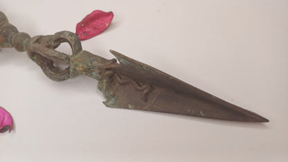 20 Century Antique Rare Authentic Mahakala Ceremonial Buddhist Ritual Phurba,Three-Sided Vajra Dorje Top Sacred Tibetan Tantric Dagger