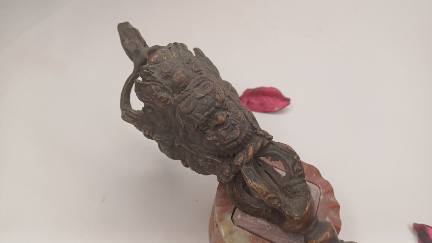 20 Century Antique Rare Authentic Mahakala Ceremonial Buddhist Ritual Phurba,Three-Sided Vajra Dorje Top Sacred Tibetan Tantric Dagger
