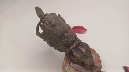 20 Century Antique Rare Authentic Mahakala Ceremonial Buddhist Ritual Phurba,Three-Sided Vajra Dorje Top Sacred Tibetan Tantric Dagger