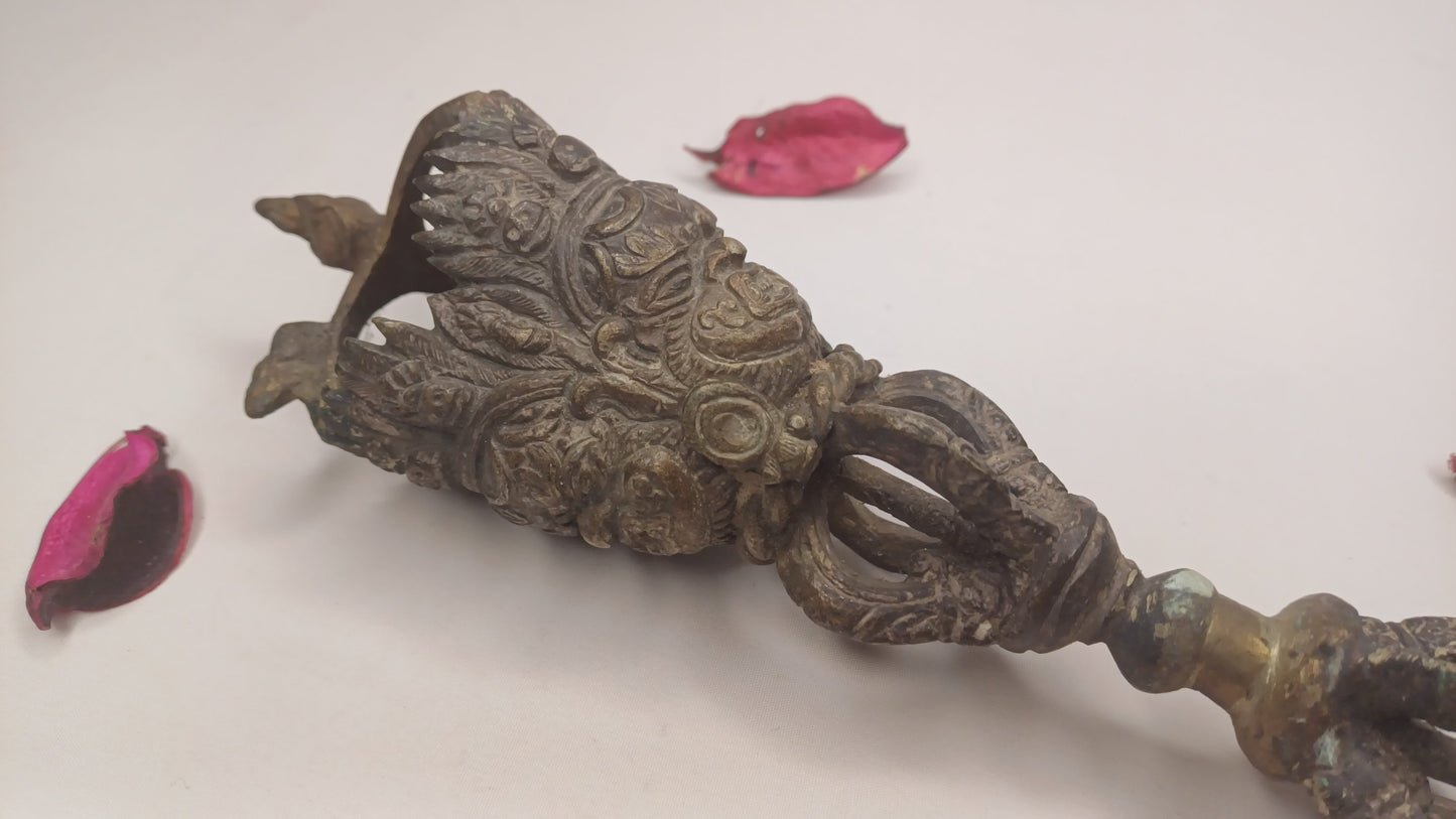20 Century Antique Rare Authentic Mahakala Ceremonial Buddhist Ritual Phurba,Three-Sided Vajra Dorje Top Sacred Tibetan Tantric Dagger