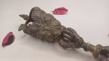 20 Century Antique Rare Authentic Mahakala Ceremonial Buddhist Ritual Phurba,Three-Sided Vajra Dorje Top Sacred Tibetan Tantric Dagger