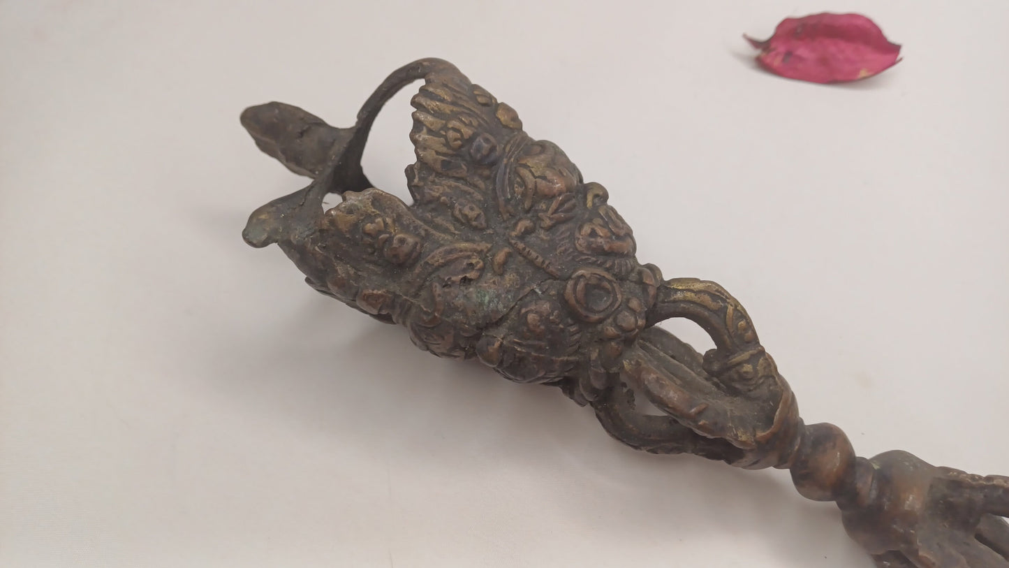 20 Century Antique Rare Authentic Mahakala Ceremonial Buddhist Ritual Phurba,Three-Sided Vajra Dorje Top Sacred Tibetan Tantric Dagger
