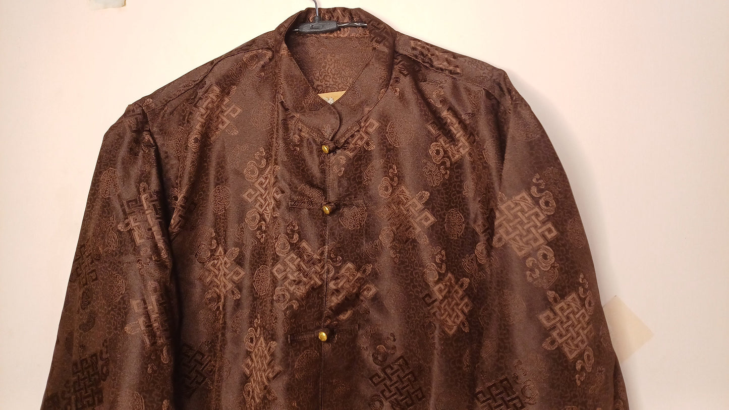 Traditional Tibetan Brocade Silk Buddhist Yogi Shirt,Tibetan Meditation Shirt, Ethnic Tibetan  Long Sleeves Cloth,Buddhist Prayer Shirt
