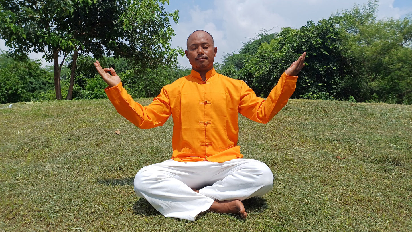 Custom -Made Raw Cotton Traditional Tibetan Buddhist Yogi Prayer Shirt,Tibetan Meditation Shirt,Ethnic Shirt,Tibetan Long Sleeves Yoga Shirt