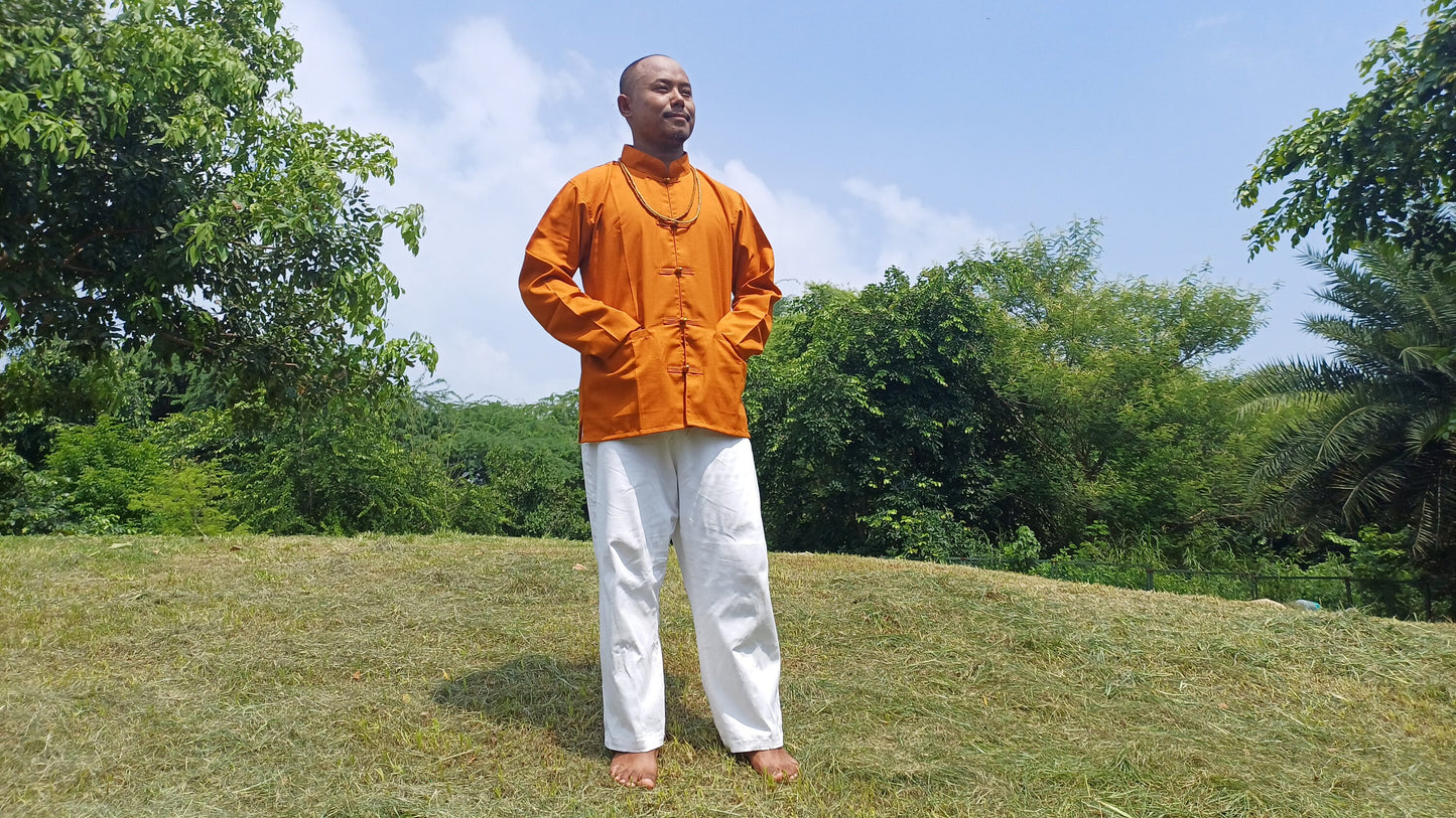 Unisex Raw Cotton Tibetan Buddhist Meditation Shirt,Tantrik Meditation Shirt,Tibetan Ethnic Shirt Chuba,Traditional Long Sleeve Yoga Shirt