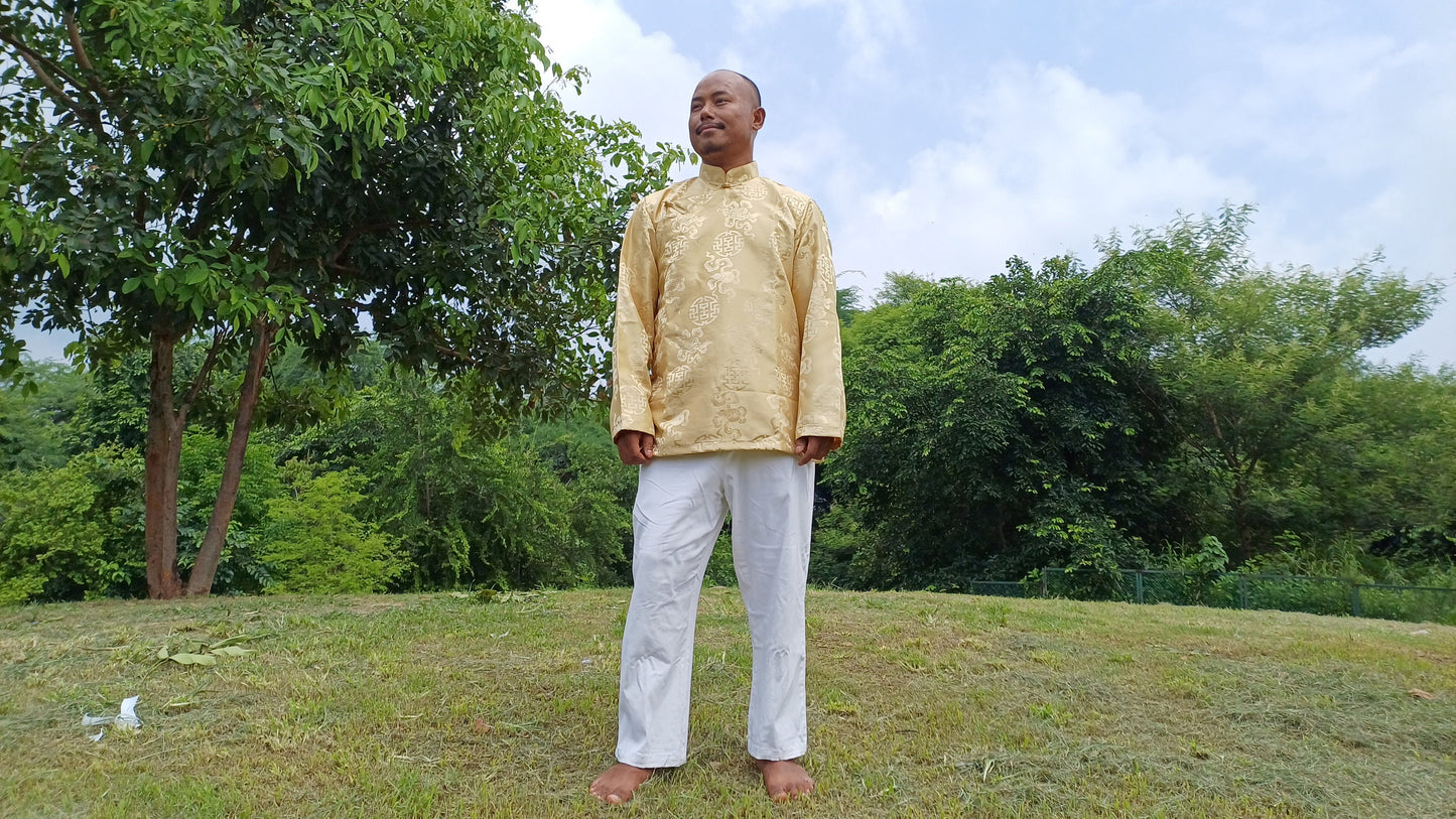Traditional Tibetan Brocade Silk Buddhist Yogi Shirt,Tibetan Meditation Shirt, Ethnic Tibetan  Long Sleeves Cloth,Buddhist Prayer Shirt