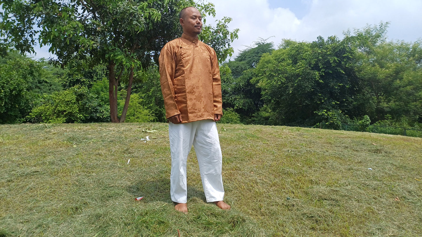 Traditional Tibetan Brocade Silk Buddhist Yogi Shirt,Tibetan Meditation Shirt, Ethnic Tibetan  Long Sleeves Cloth,Buddhist Prayer Shirt