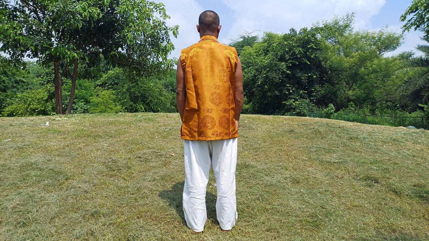 Traditional Tibetan Sleeveless Brocade Silk Buddhist Yogi Prayer Shirt,Tibetan Meditation Shirt,Ethnic Tibetan Buddhist Tantrik Prayer Cloth