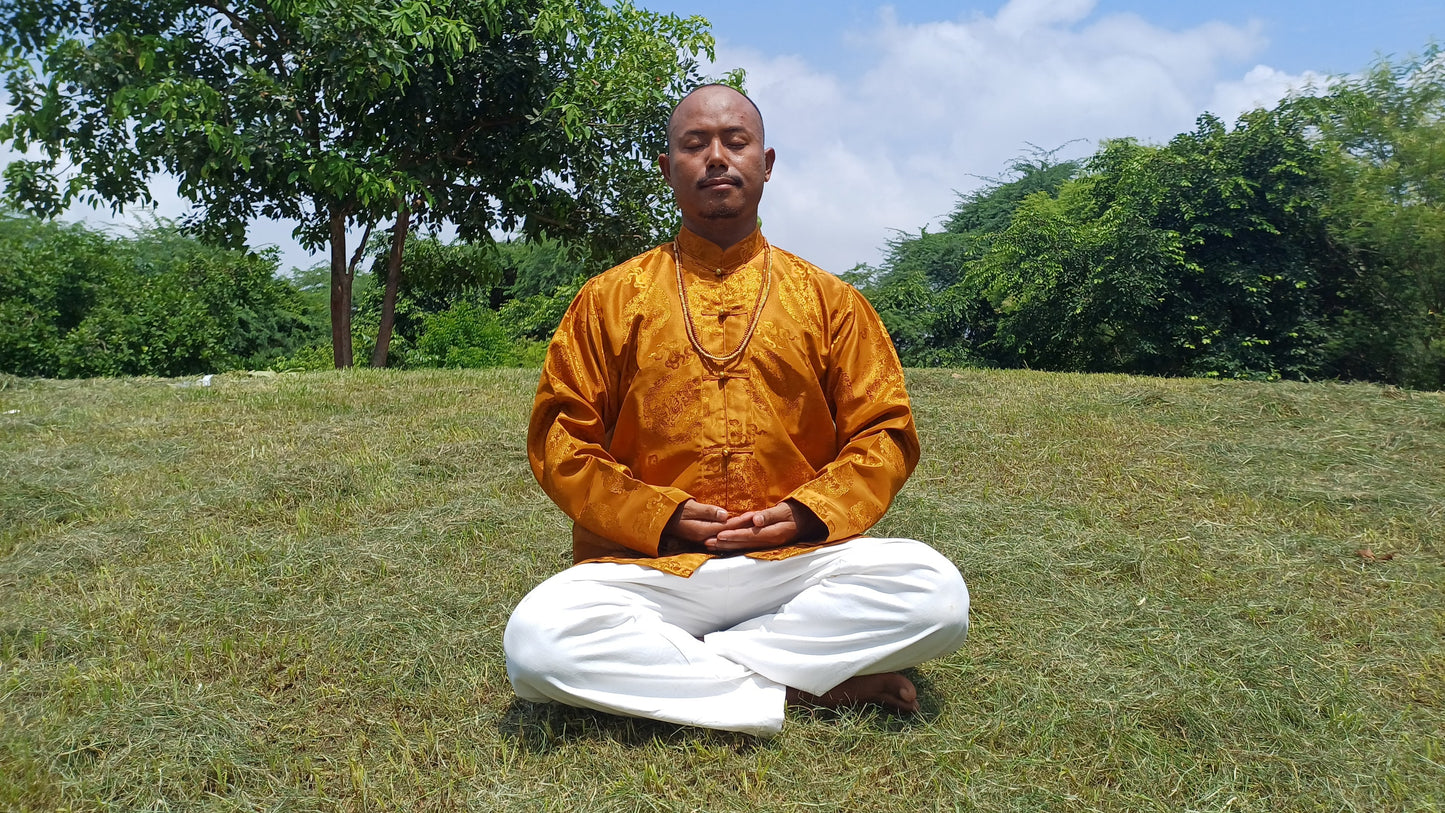 Traditional Tibetan Brocade Silk Buddhist Yogi Shirt,Tibetan Meditation Shirt, Ethnic Tibetan  Long Sleeves Cloth,Buddhist Prayer Shirt