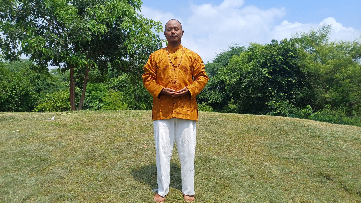 Traditional Tibetan Brocade Silk Buddhist Yogi Shirt,Tibetan Meditation Shirt, Ethnic Tibetan  Long Sleeves Cloth,Buddhist Prayer Shirt