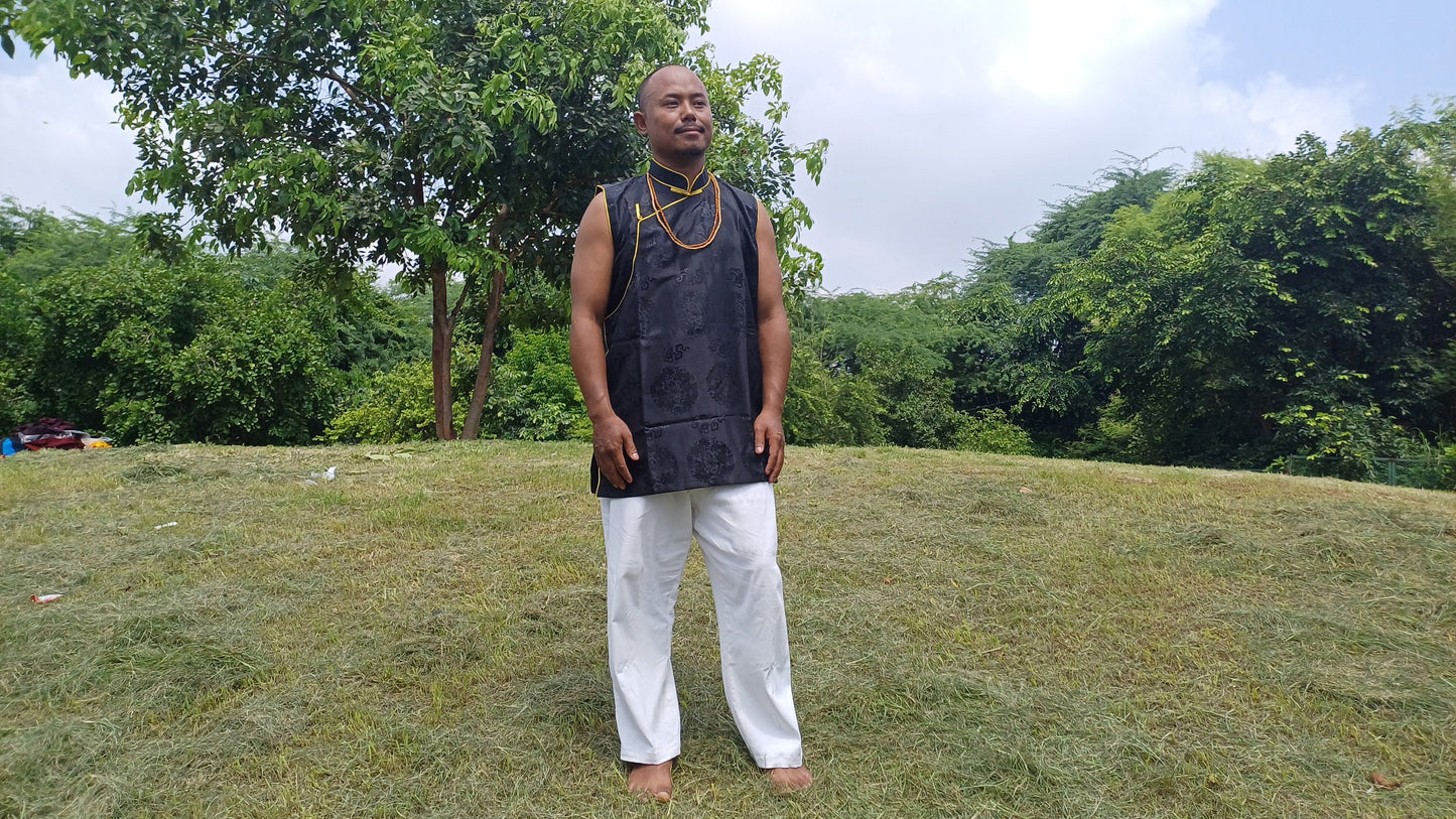 Sleeveless Traditional Tibetan Brocade Silk Buddhist Prayer Yogi Shirt,Ethnic Tibetan Meditation Shirt,Tibetan Buddhist Tantrik Prayer Shirt