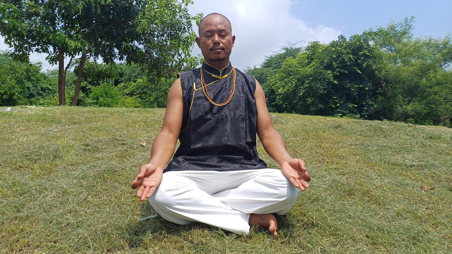Sleeveless Traditional Tibetan Brocade Silk Buddhist Prayer Yogi Shirt,Ethnic Tibetan Meditation Shirt,Tibetan Buddhist Tantrik Prayer Shirt