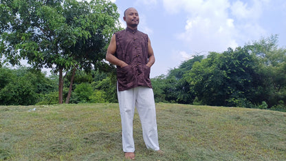 Sleeveless Traditional Tibetan Brocade Silk Buddhist Prayer Yogi Shirt,Ethnic Tibetan Meditation Shirt,Tibetan Buddhist Tantrik Prayer Shirt