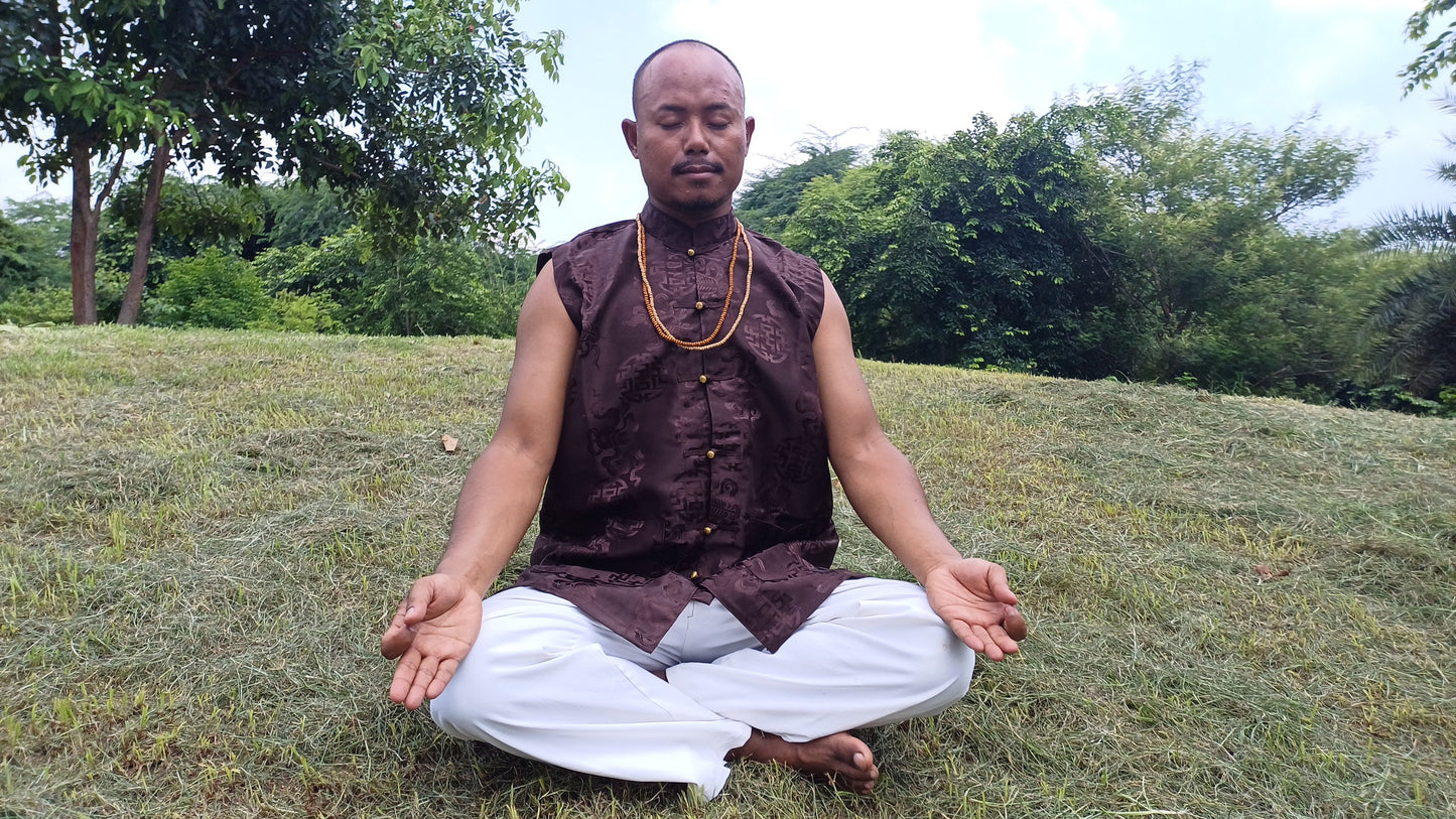 Sleeveless Traditional Tibetan Brocade Silk Buddhist Prayer Yogi Shirt,Ethnic Tibetan Meditation Shirt,Tibetan Buddhist Tantrik Prayer Shirt