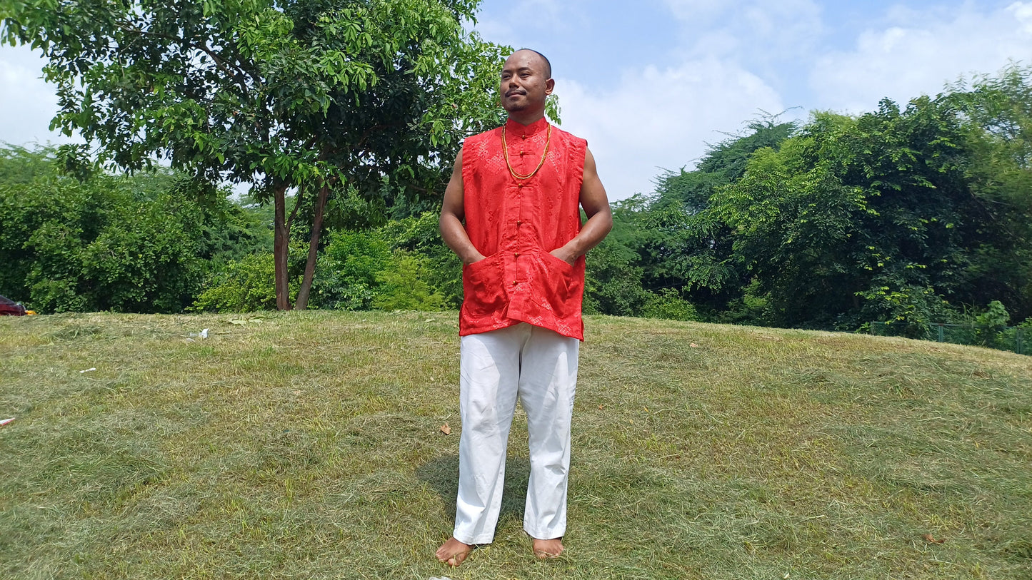 Sleeveless Traditional Tibetan Brocade Silk Buddhist Prayer Yogi Shirt,Ethnic Tibetan Meditation Shirt,Tibetan Buddhist Tantrik Prayer Shirt