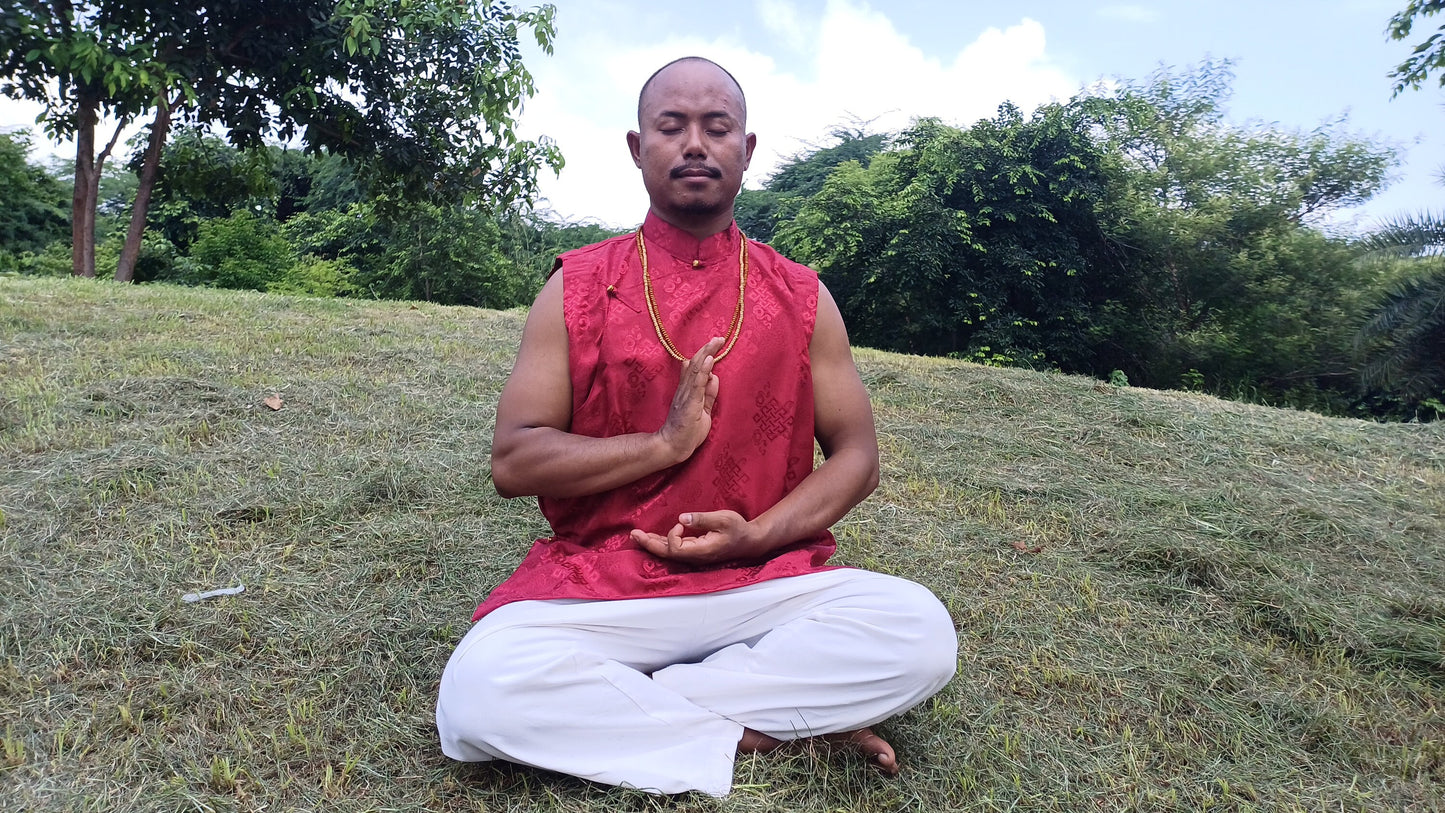 Sleeveless Traditional Tibetan Brocade Silk Buddhist Prayer Yogi Shirt,Ethnic Tibetan Meditation Shirt,Tibetan Buddhist Tantrik Prayer Shirt