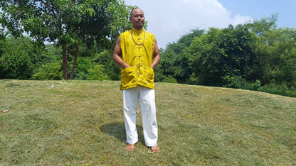 Sleeveless Traditional Tibetan Brocade Silk Buddhist Prayer Yogi Shirt,Ethnic Tibetan Meditation Shirt,Tibetan Buddhist Tantrik Prayer Shirt