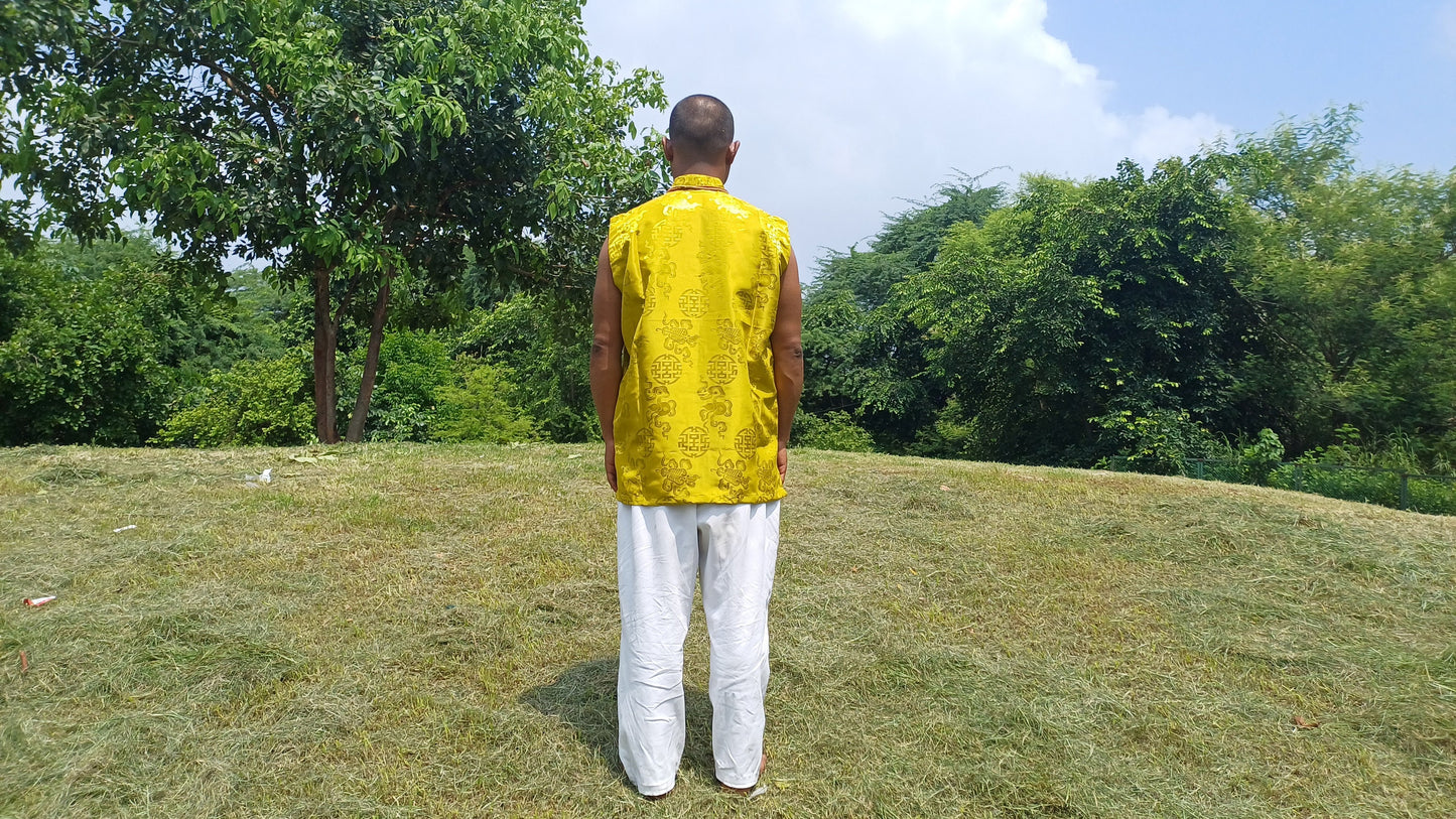 Sleeveless Traditional Tibetan Brocade Silk Buddhist Prayer Yogi Shirt,Ethnic Tibetan Meditation Shirt,Tibetan Buddhist Tantrik Prayer Shirt