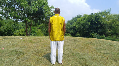 Sleeveless Traditional Tibetan Brocade Silk Buddhist Prayer Yogi Shirt,Ethnic Tibetan Meditation Shirt,Tibetan Buddhist Tantrik Prayer Shirt