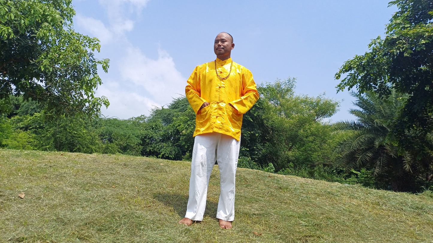Traditional Tibetan Brocade Silk Buddhist Yogi Shirt,Tibetan Meditation Shirt, Ethnic Tibetan  Long Sleeves Cloth,Buddhist Prayer Shirt