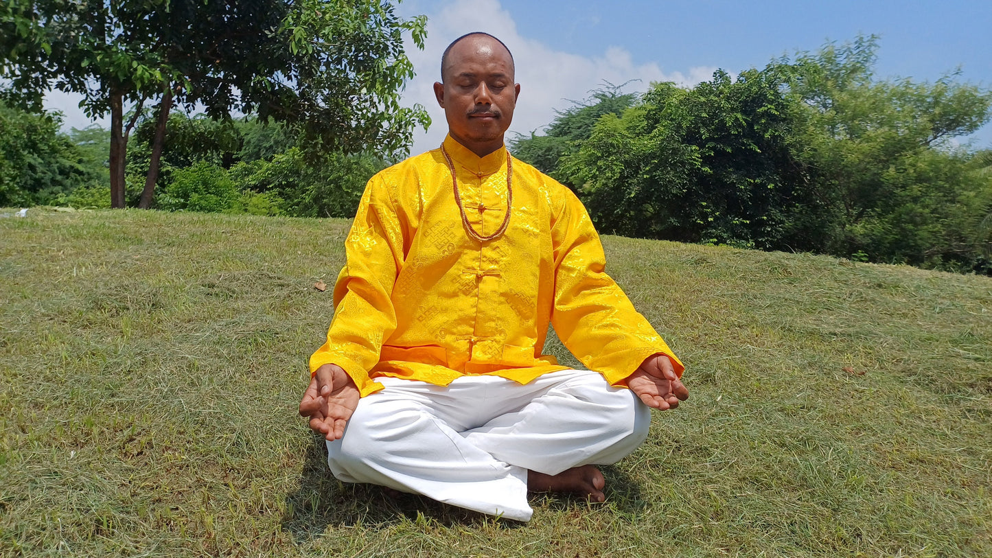 Traditional Tibetan Brocade Silk Buddhist Yogi Shirt,Tibetan Meditation Shirt, Ethnic Tibetan  Long Sleeves Cloth,Buddhist Prayer Shirt