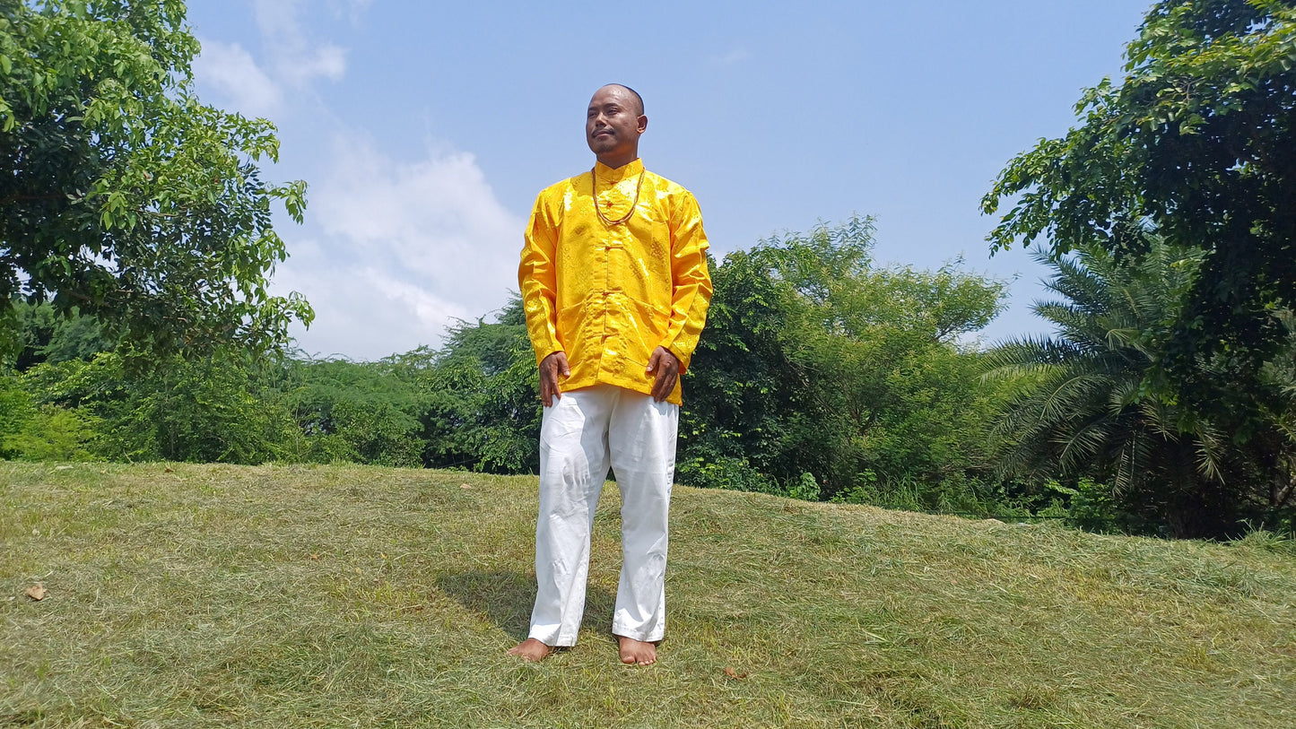 Traditional Tibetan Brocade Silk Buddhist Yogi Shirt,Tibetan Meditation Shirt, Ethnic Tibetan  Long Sleeves Cloth,Buddhist Prayer Shirt