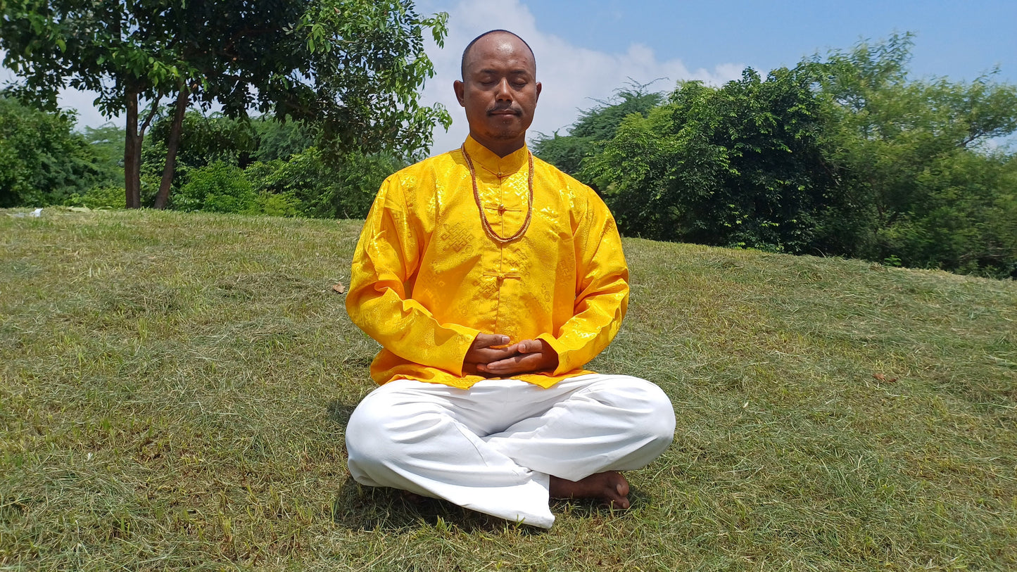 Traditional Tibetan Brocade Silk Buddhist Yogi Shirt,Tibetan Meditation Shirt, Ethnic Tibetan  Long Sleeves Cloth,Buddhist Prayer Shirt