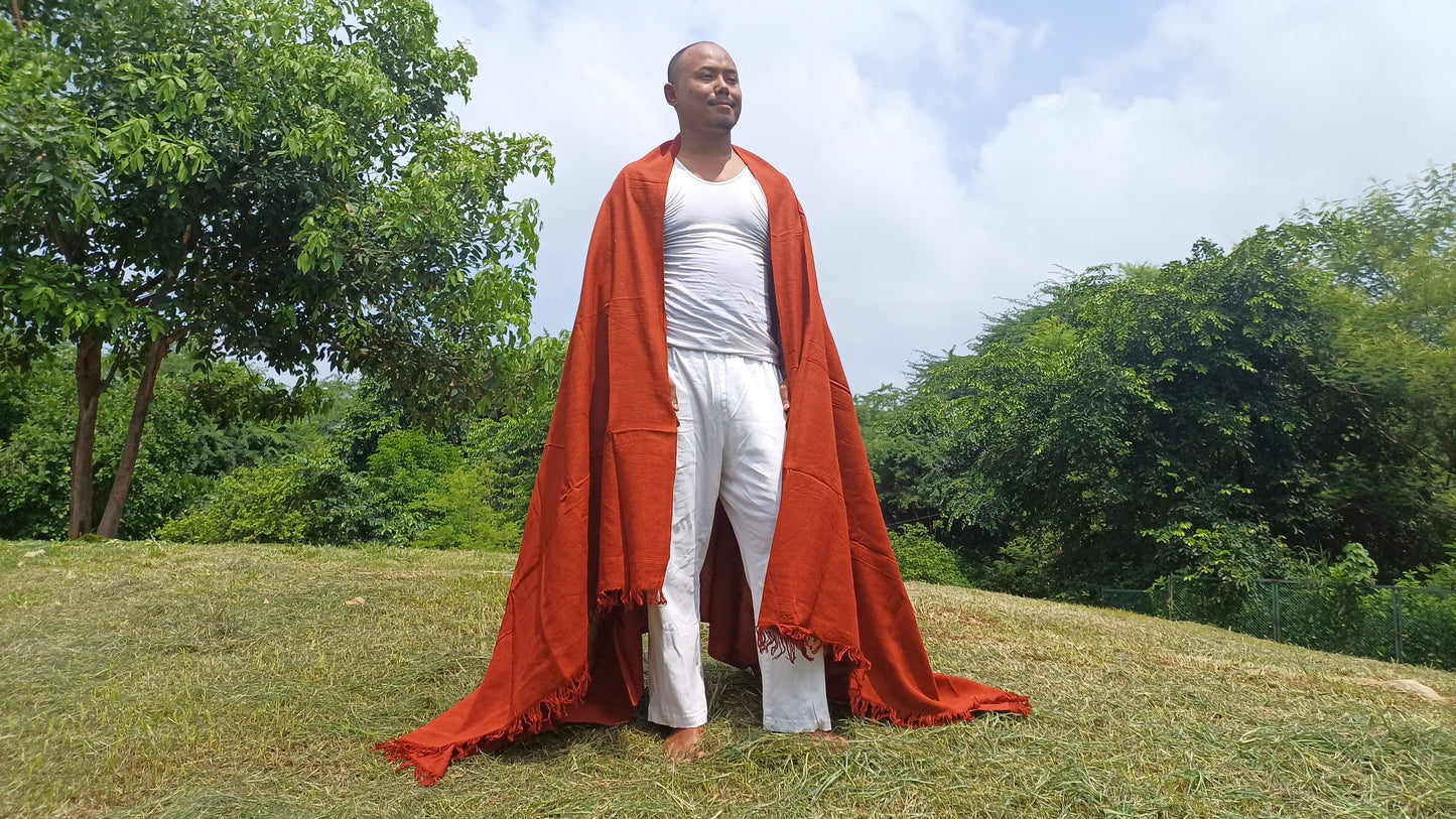 PEACE Silk X-Large Traditional Handwoven Tibetan Buddhist Raw Eri Silk Meditation Shawl,Buddhist Tantrik Silk Meditation Wrap,Ahimsa SilkZen