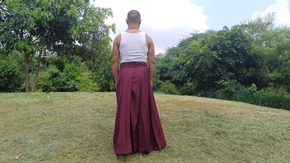 Layman Unisex Burgundy Tibetan Buddhist Meditation Skirt,Half Chuba Wrap-Around Cotton Meditation Cloth,Monastry Style Spiritual Lower Robe