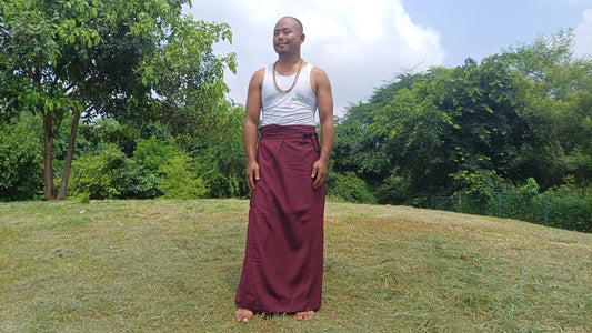 Layman Unisex Burgundy Tibetan Buddhist Meditation Skirt,Half Chuba Wrap-Around Cotton Meditation Cloth,Monastry Style Spiritual Lower Robe