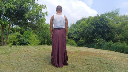 Layman Unisex Dark Maroon Tibetan Buddhist Meditation Skirt,Half Chuba Wrap-Around Cotton Meditation Cloth,Monastry Style Lower Robe