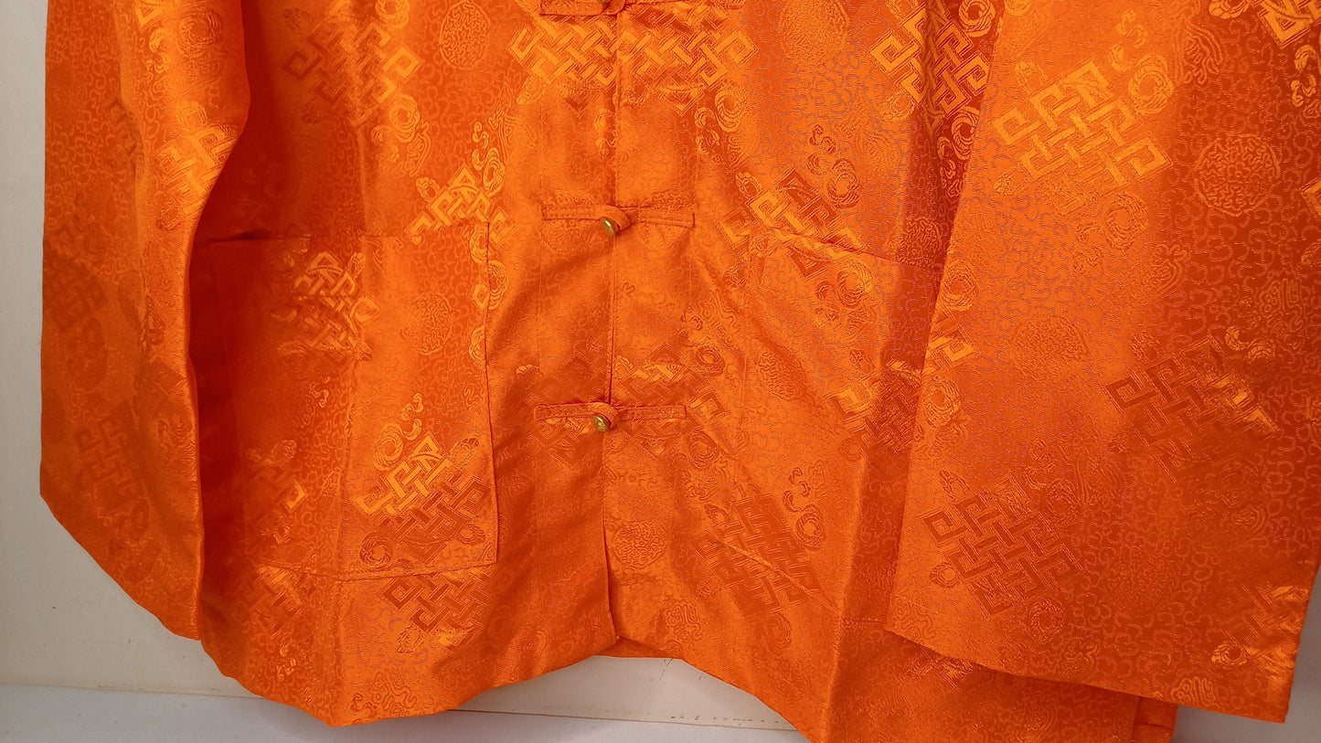 Traditional Tibetan Brocade Silk Buddhist Yogi Prayer Shirt,Tibetan Meditation Shirt,Ethnic Tibetan Long Sleeves Cloth,Buddhist Prayer Shirt