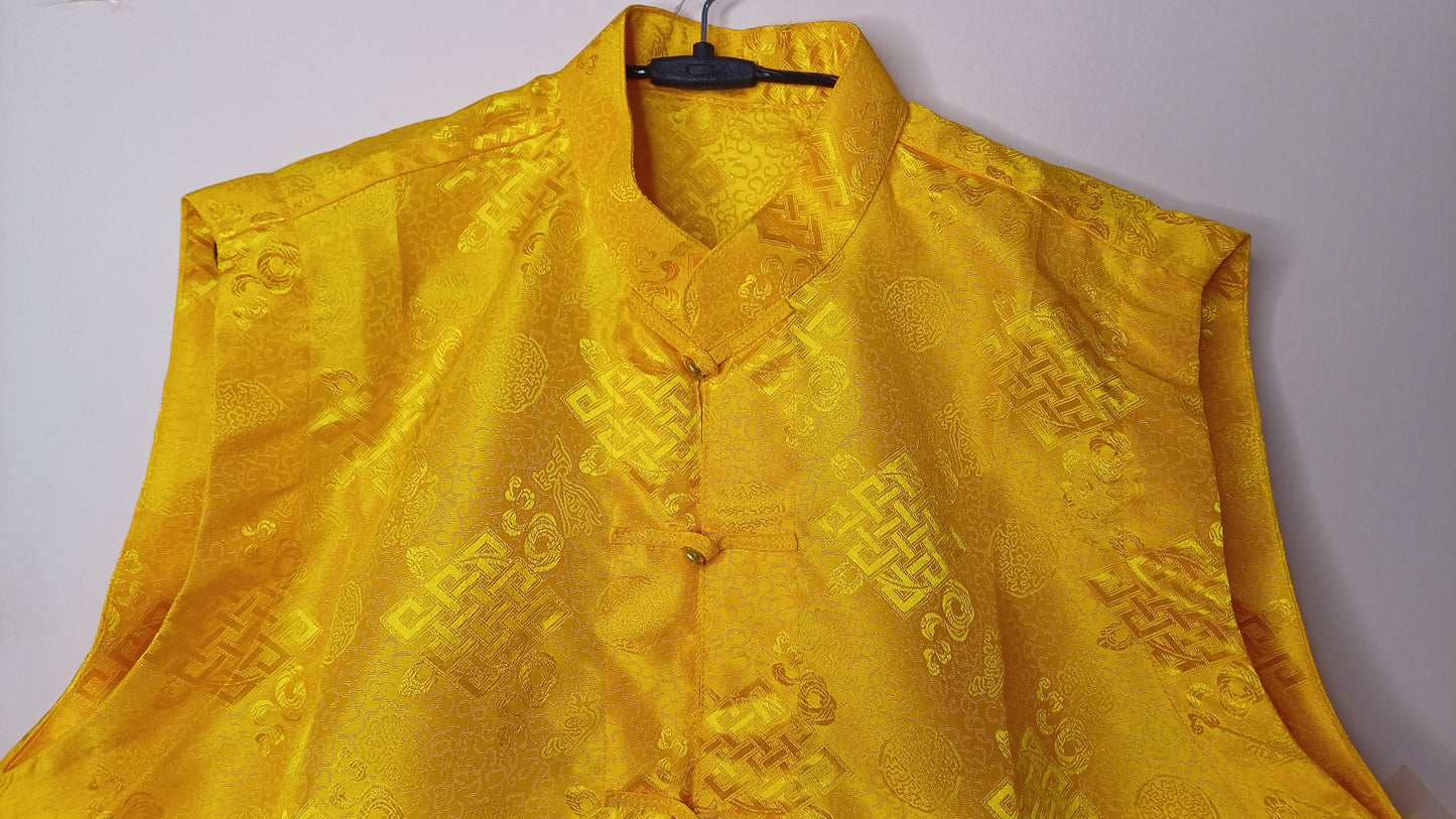 Sleeveless Traditional Tibetan Brocade Silk Buddhist Prayer Yogi Shirt,Ethnic Tibetan Meditation Shirt,Tibetan Buddhist Tantrik Prayer Shirt
