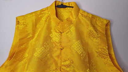 Sleeveless Traditional Tibetan Brocade Silk Buddhist Prayer Yogi Shirt,Ethnic Tibetan Meditation Shirt,Tibetan Buddhist Tantrik Prayer Shirt