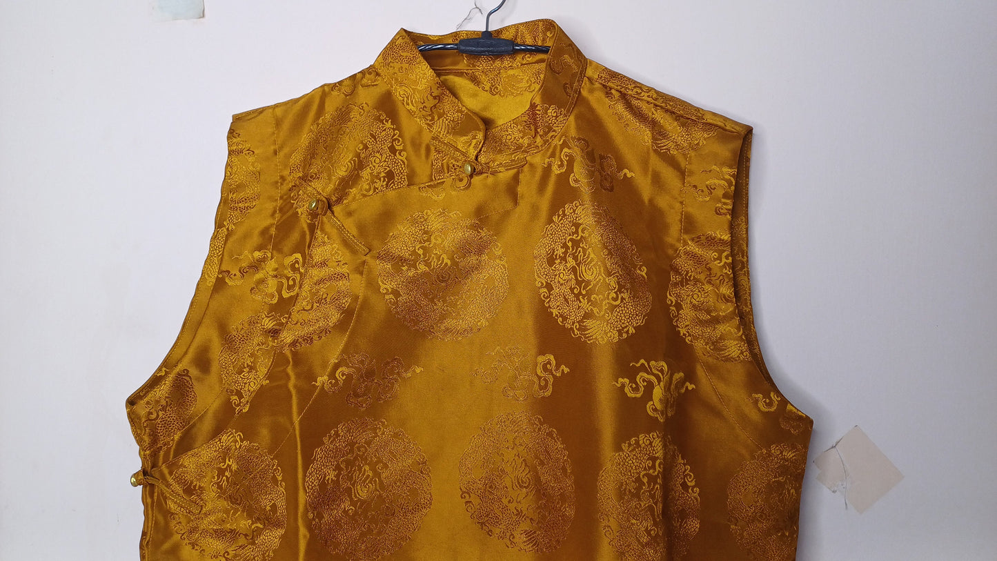 Traditional Tibetan Sleeveless Brocade Silk Buddhist Yogi Prayer Shirt,Tibetan Meditation Shirt,Ethnic Tibetan Buddhist Tantrik Prayer Cloth
