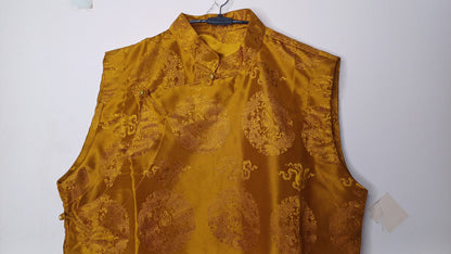 Traditional Tibetan Sleeveless Brocade Silk Buddhist Yogi Prayer Shirt,Tibetan Meditation Shirt,Ethnic Tibetan Buddhist Tantrik Prayer Cloth