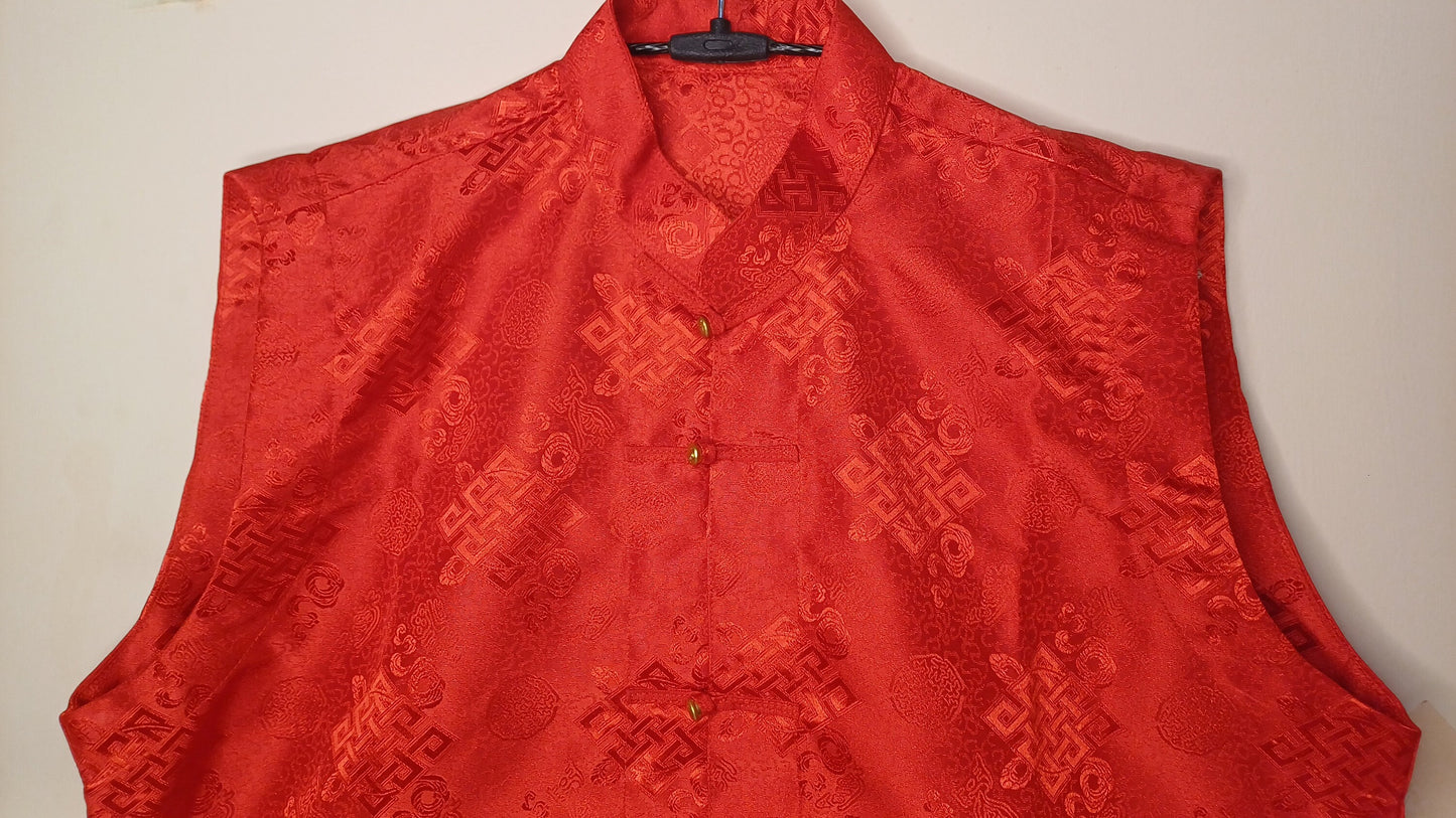 Sleeveless Traditional Tibetan Brocade Silk Buddhist Prayer Yogi Shirt,Ethnic Tibetan Meditation Shirt,Tibetan Buddhist Tantrik Prayer Shirt