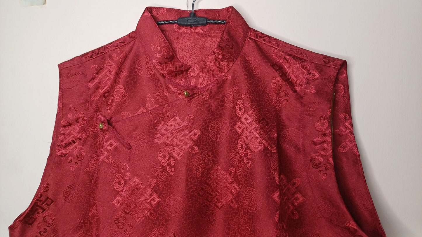Sleeveless Traditional Tibetan Brocade Silk Buddhist Prayer Yogi Shirt,Ethnic Tibetan Meditation Shirt,Tibetan Buddhist Tantrik Prayer Shirt