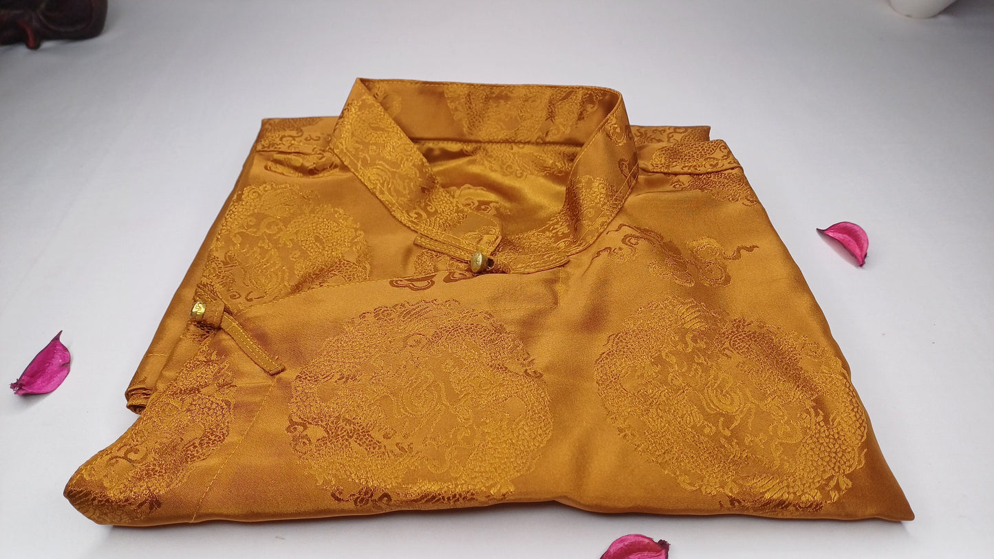 Traditional Tibetan Brocade Silk Buddhist Yogi Shirt,Tibetan Meditation Shirt, Ethnic Tibetan  Long Sleeves Cloth,Buddhist Prayer Shirt