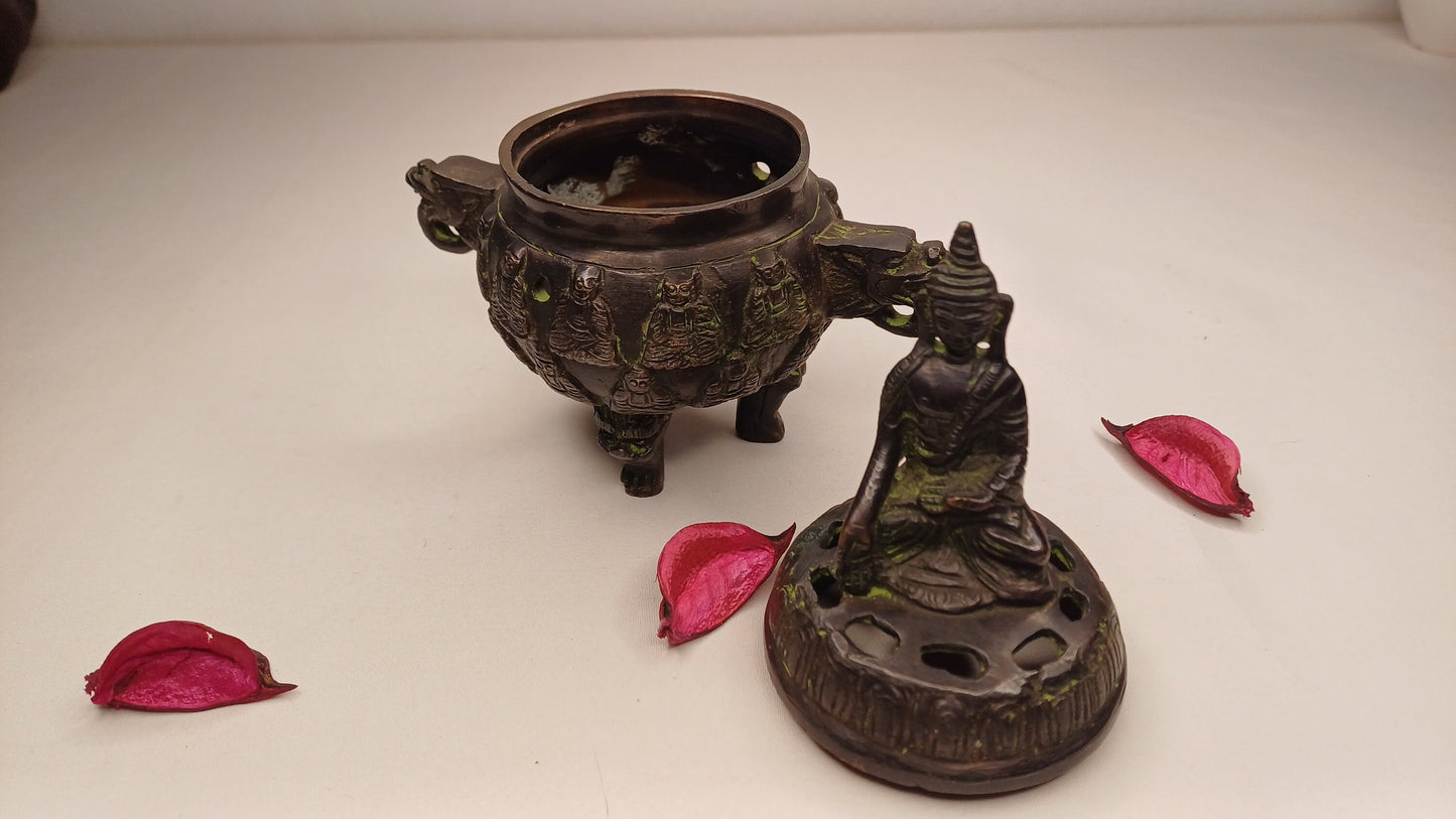 Vintage Bronze Unique Ritual Tibetan Buddha Brass Incense Burner,