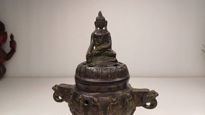 Vintage Bronze Unique Ritual Tibetan Buddha Brass Incense Burner,