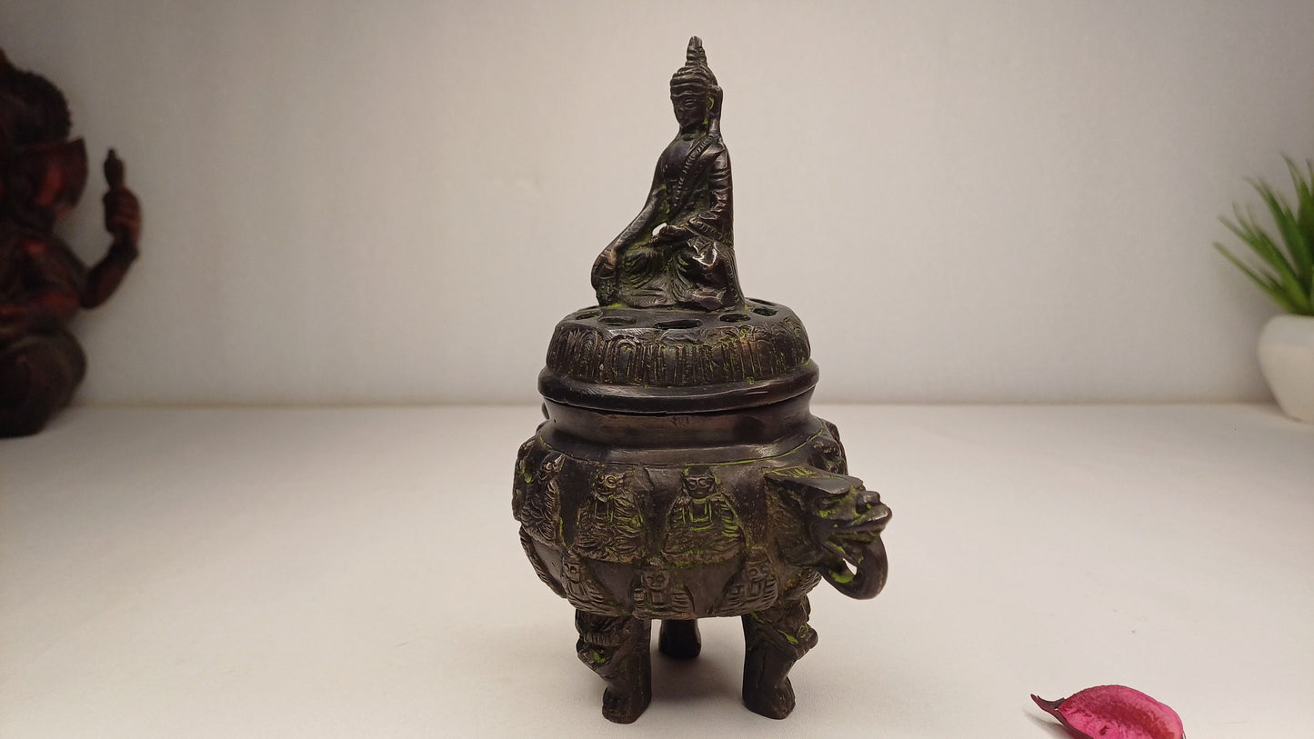Vintage Bronze Unique Ritual Tibetan Buddha Brass Incense Burner,
